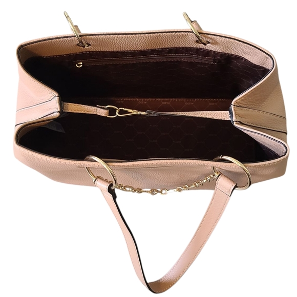ALDO Vegan Leather Tote With Gold Chain Detail Tan Purse - Picture 5 of 16